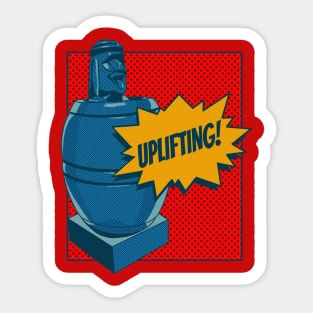 Comic-Style Barrel Man: Elevate with 'Uplifting' Vibes Sticker